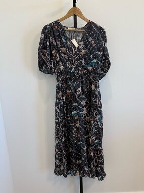NWT Ulla Johnson Thelma Puff Sleeve Midi Dress Jet Sz 8 Designer Luxury Career